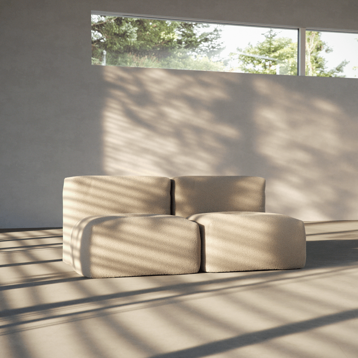 Soft Sofa Indoor 2-seter sofa i mykt Teddy Brown stoff med modulær design og uten ramme.