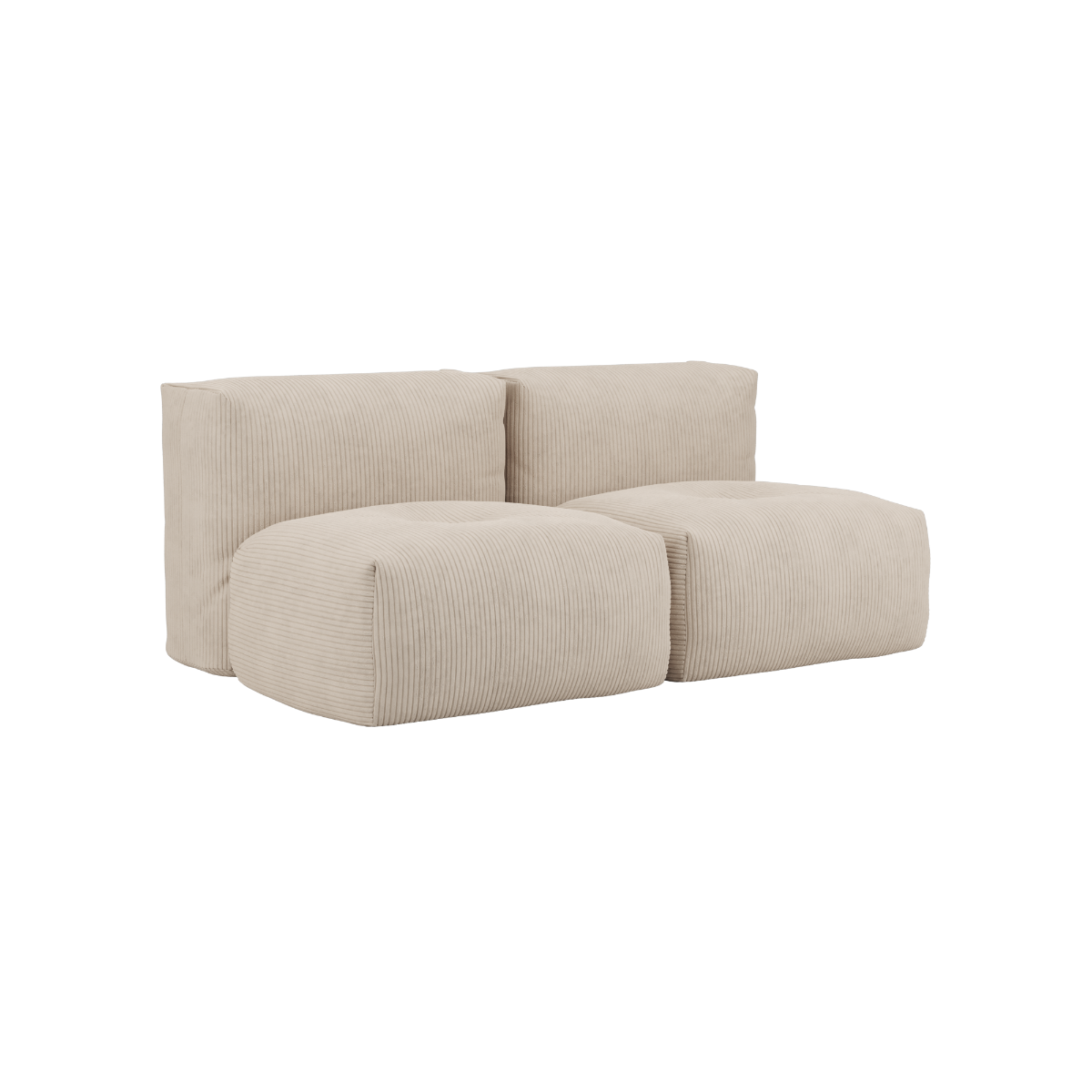 Soft Sofa Indoor 2-seters sofa i beige corduroy stoff med myk, modulær design og lav rygg.