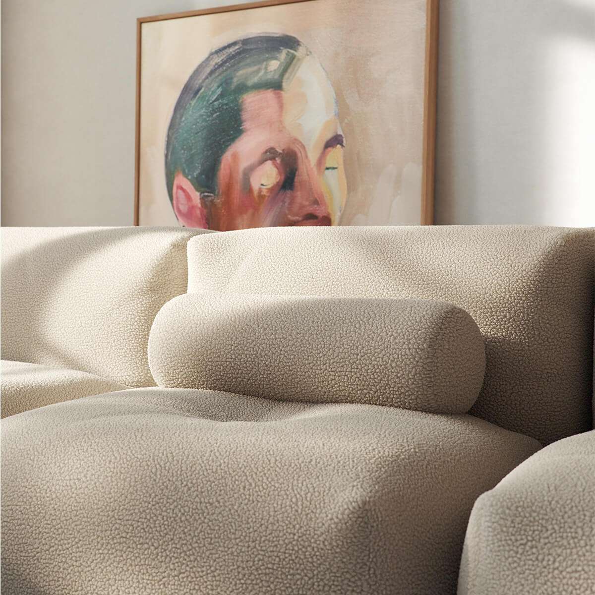 Soft Sofa Indoor 3-seter i beige Corduroy tekstil uten puff, modulær og myk sofa.