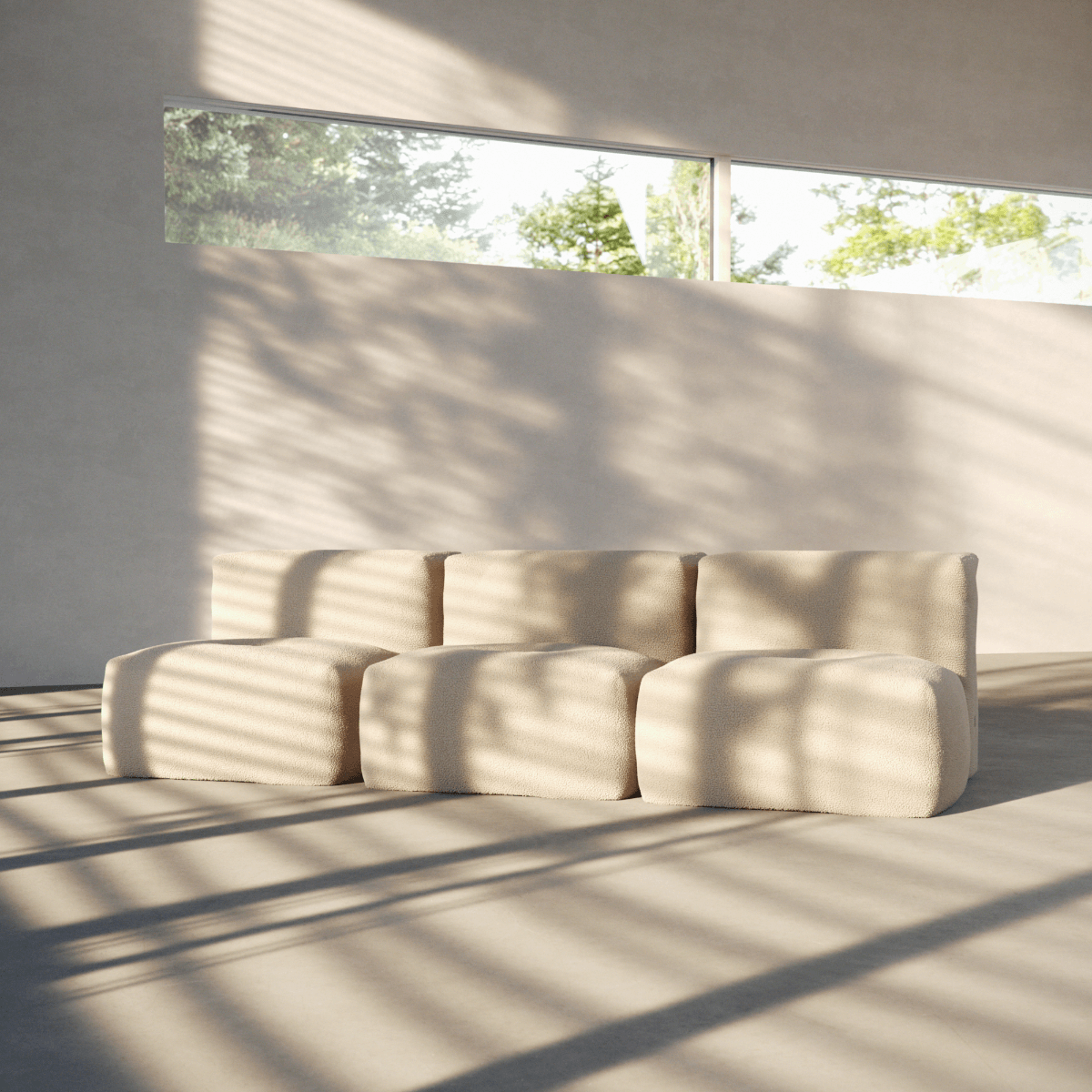 Soft Sofa Indoor 3-seter i beige Corduroy stoff uten puff, modulær og myk sofa.