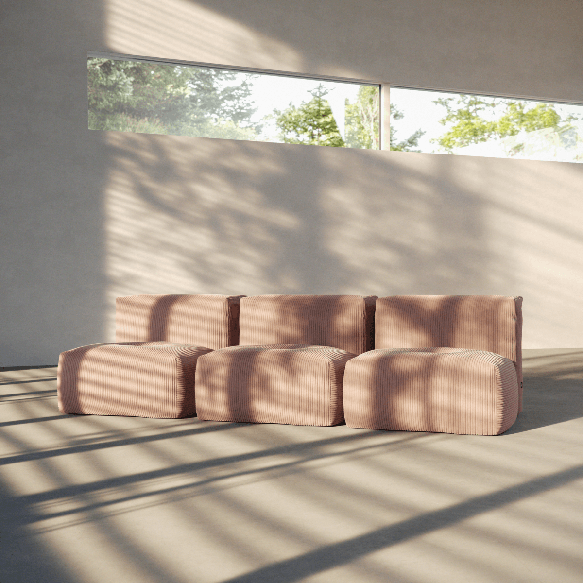 Soft Sofa Indoor 3-seter i Corduroy Rose stoff uten puff, modulbasert og myk sofa.
