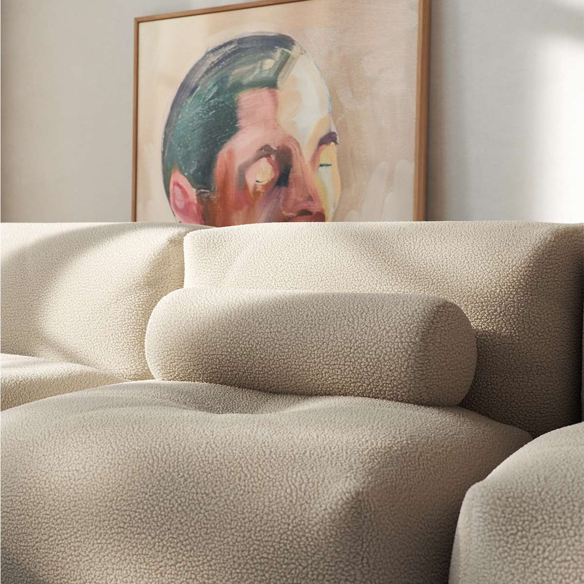 Soft Sofa Indoor 3-seter i Corduroy Beige tekstil uten puff, modulbasert og myk sofa til innendørs bruk.