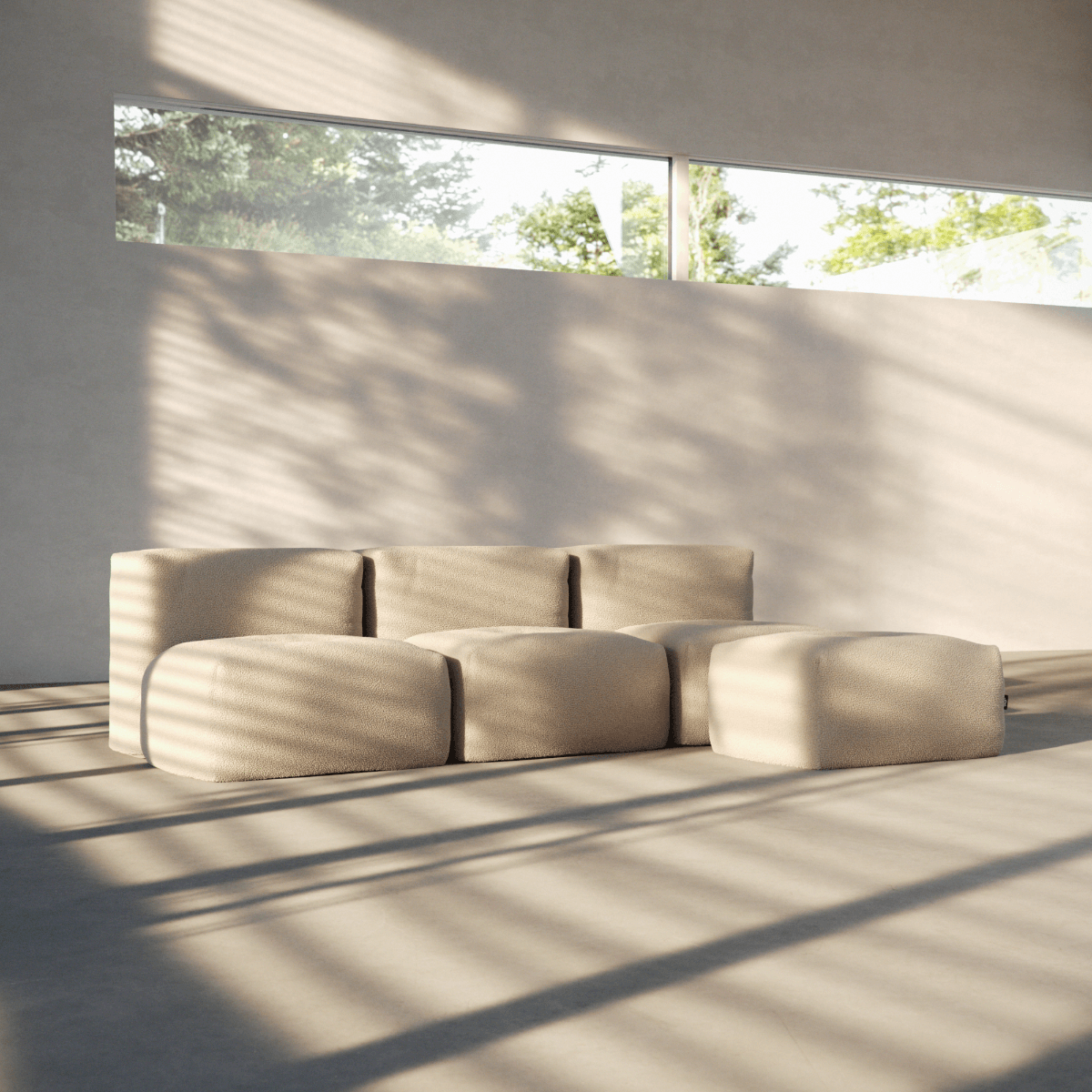 Soft Sofa Indoor 3-seter i beige corduroy med modulær design og myke former.