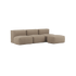 Soft Sofa Indoor 3-seters sofa i Teddy Brown tekstil med puff, myk og modulbasert design.
