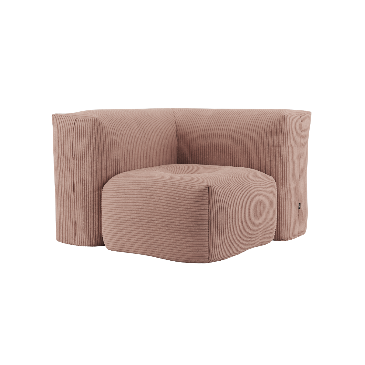 Soft Sofa Indoor hjørnesofa i rosa corduroy med brede ribber, modulbasert og myk form.