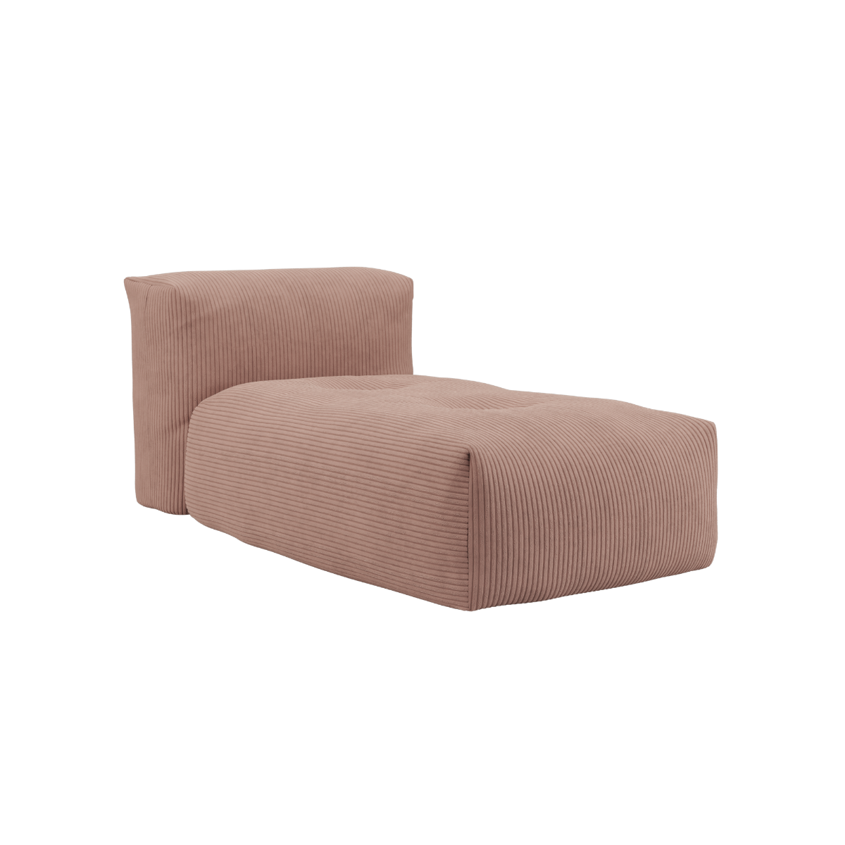 Soft Sofa Indoor Lounger i rosa corduroy stoff med myk, modulbasert design og lav høyde.