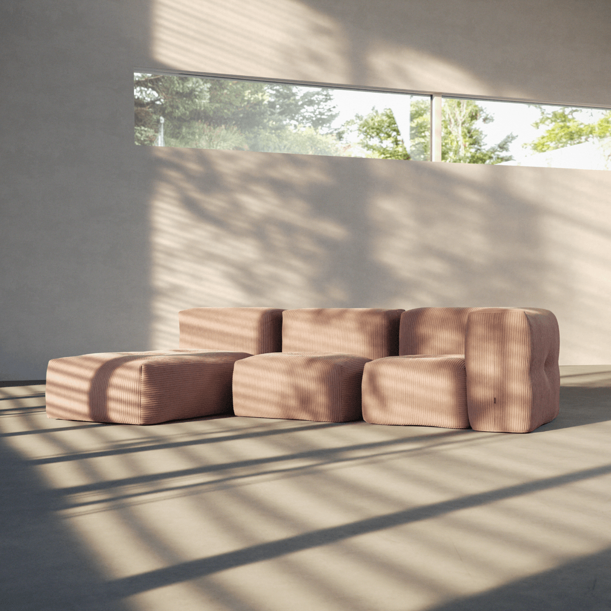 Soft Sofa Indoor Lounger i grønn Corduroy med myk, modulær design og avtakbart trekk.