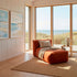 Soft Sofa Indoor Lounger i oransje jaquard stoff med myk, modulbasert design og lav sittehøyde.