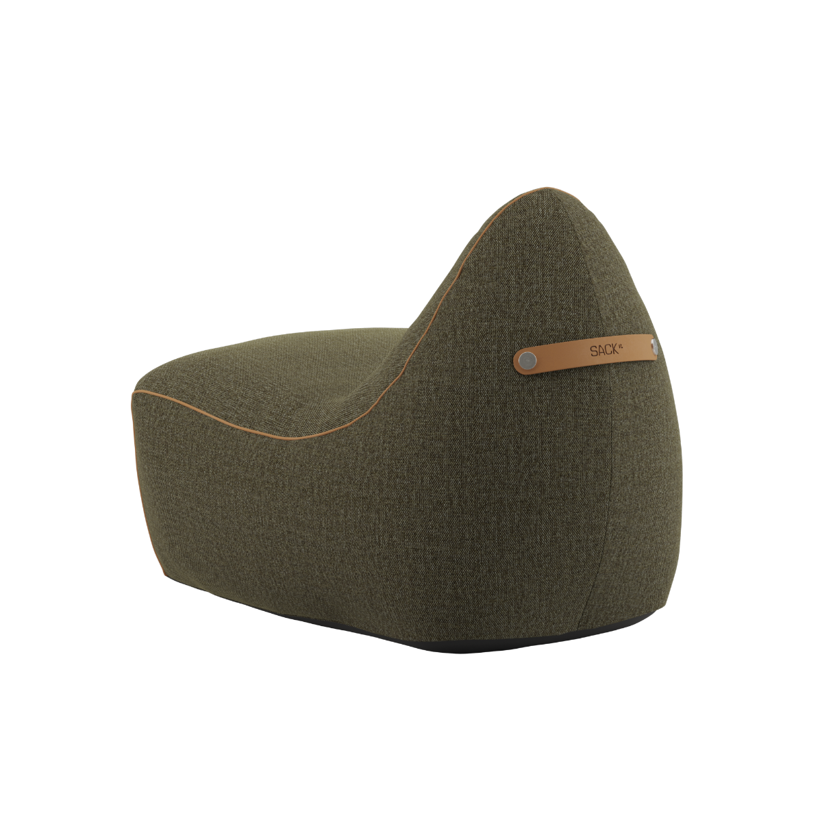 SACKit Chair Indoor i rund form med mykt kaldskumfyll, trukket i grønn Cosmo Olive tekstil.