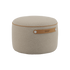 SACKit Pouf Indoor i Teddy Beige stoff, rund puf med sklisikre punkter og stropp på siden.