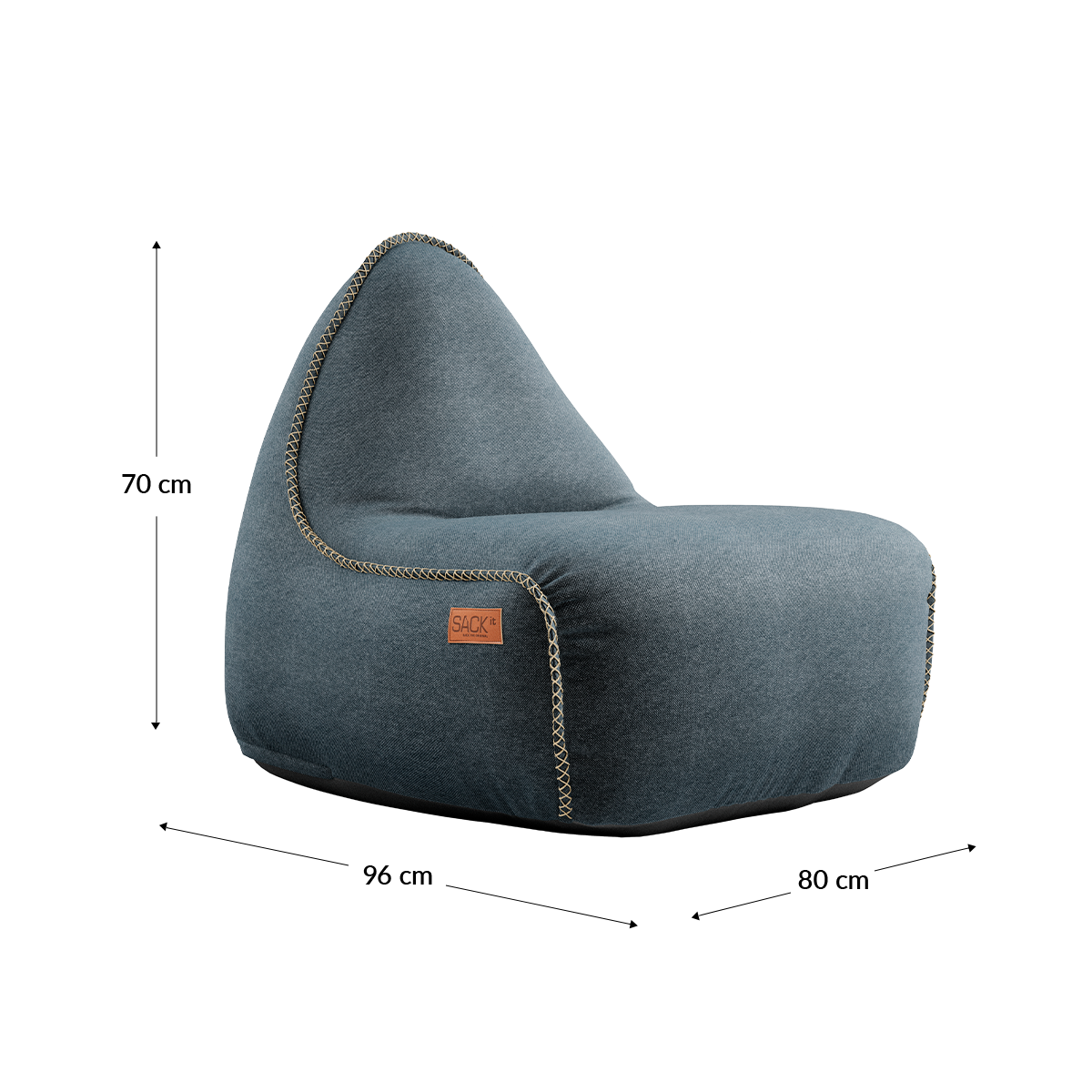 Canvas Lounge Chair og puf i petrolfarget lerretstoff med myk form og ryggstøtte.