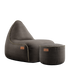 Canvas Lounge Chair og puf i brunt lerretstoff med myk, formstøttende design for innendørs bruk.