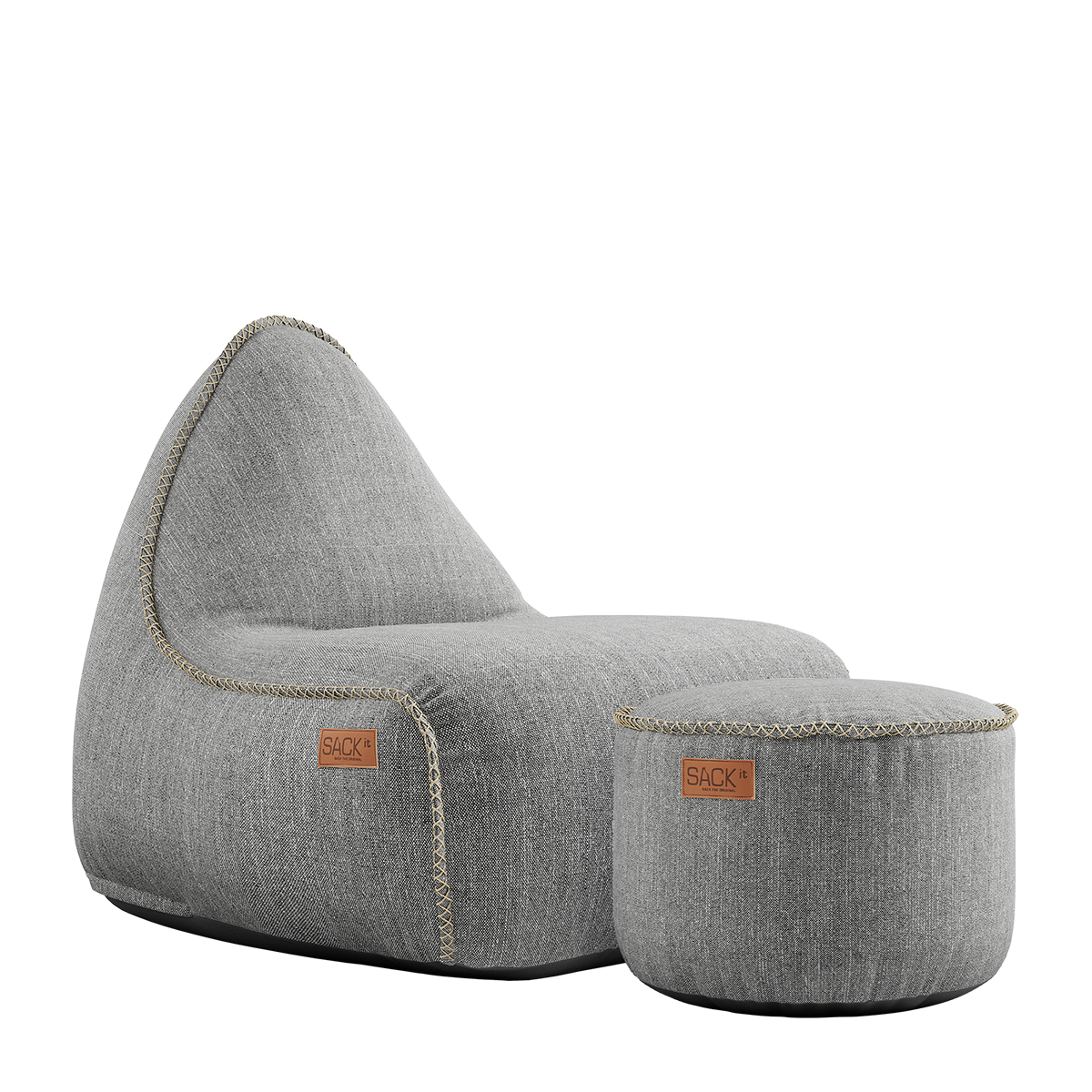 Cobana Lounge Chair og Pouf i lys grå, vanntett og holdbar sakkosekk med ryggstøtte.