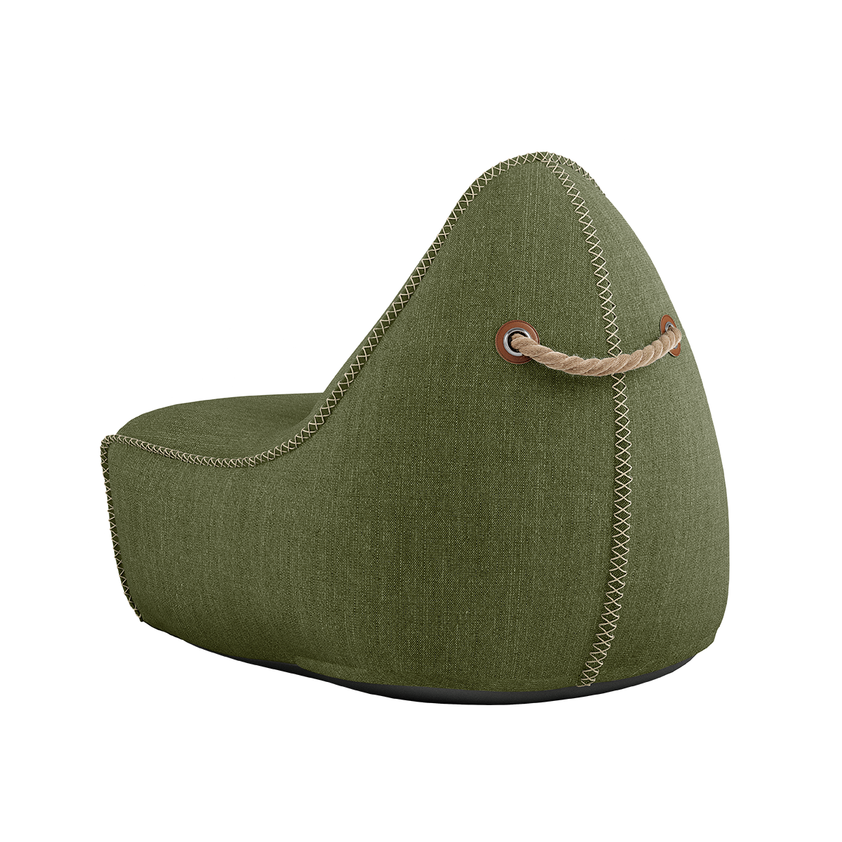 Cobana Lounge Chair og Pouf i grått stoff med rund puf og polstret sakkosekkstol.