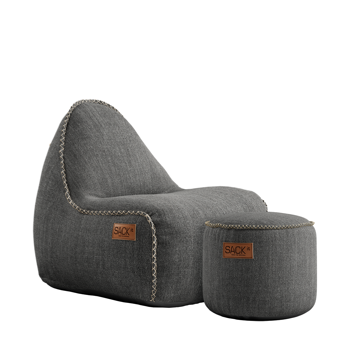 Cobana Junior Lounge Chair og puf i grått miljøsertifisert olefinfiber med rund form.
