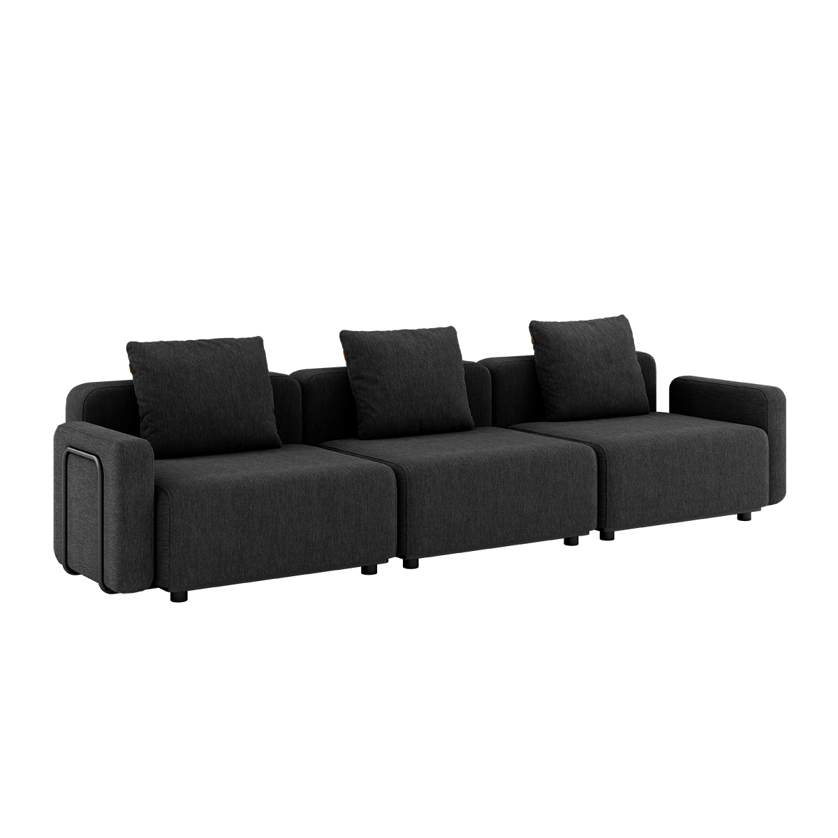 Cobana Lounge Sofa 3-seter i svart med armlener uten puff, modulbasert utesofa i aluminium og tekstil.