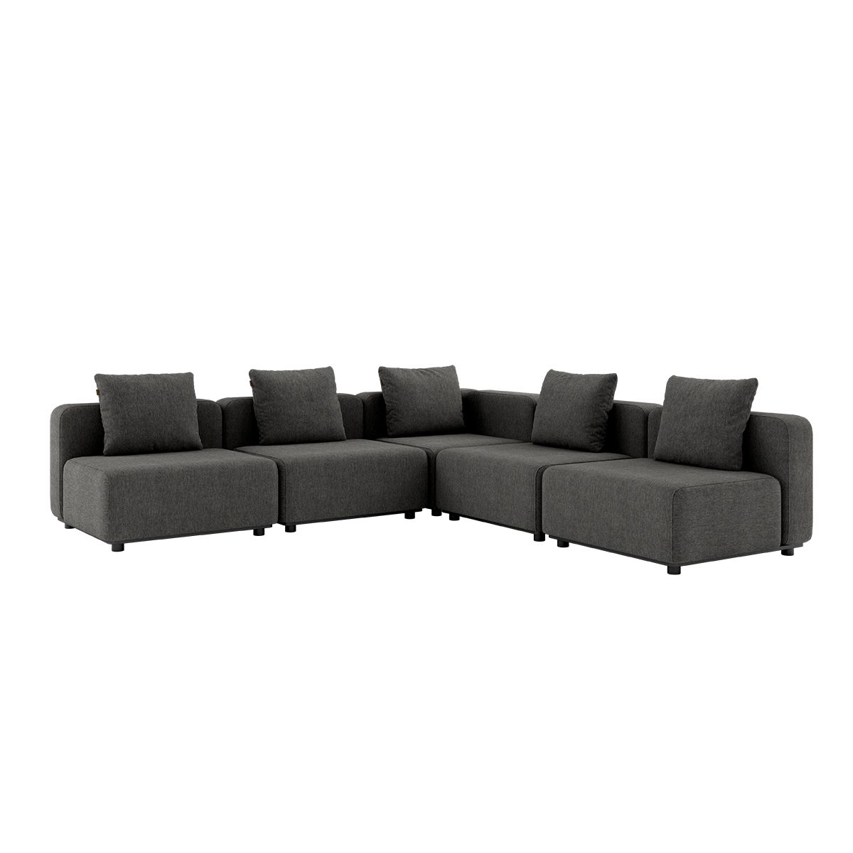 Cobana Lounge Sofa hjørnesofa i grå uten armlener med modulbasert design og puter.