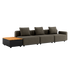 Mørkegrå modulbasert loungesofa med tre sitteplasser og integrert sidebord i teak fra sackit for nordiske uteområder