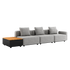 Grå modulbasert loungesofa for tre personer med tre ryggputer og svart sidebord med teakplate fra sackit designet i Danmark