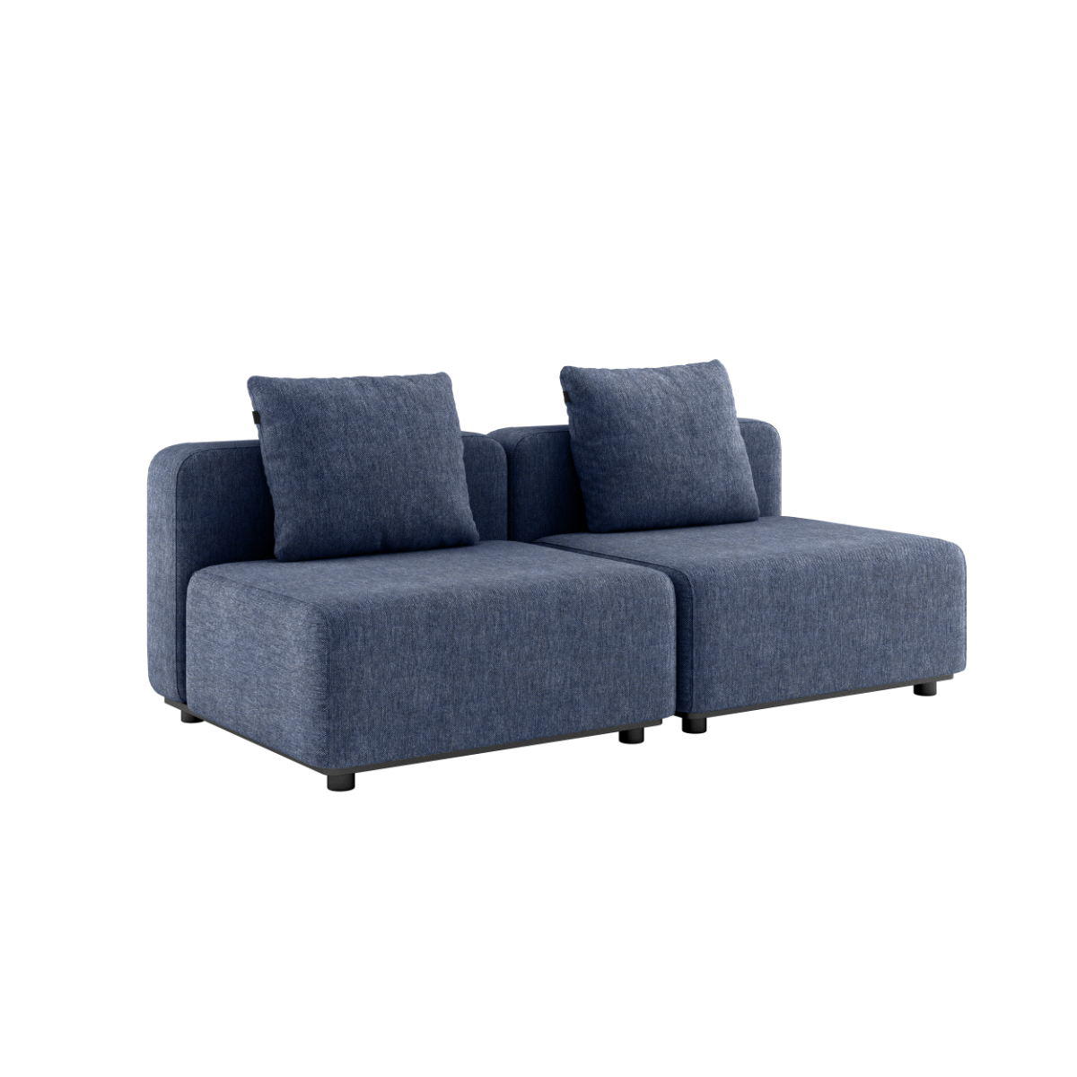 Kirra Indigo Cobana Lounge Sofa 2-seter uten armlener og puff, modulær utendørs sofa i aluminium og tekstil