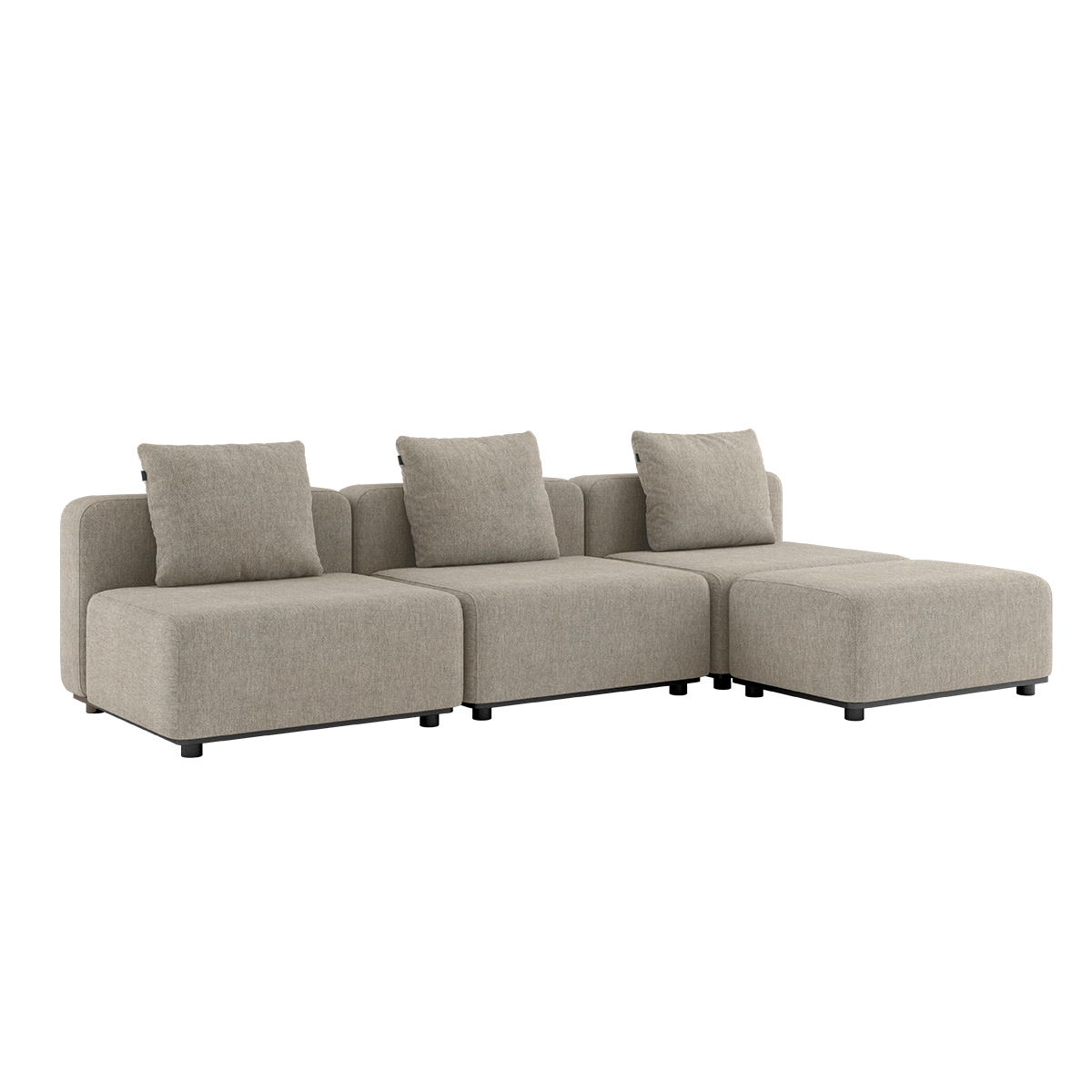 Cobana Lounge Sofa 3-seter i Kirra Sand uten armlener med puff i pulverlakkert aluminiumsramme.