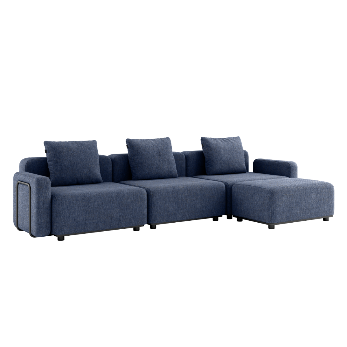 Kirra Indigo Cobana Lounge Sofa med armlener og puff, modulbasert utesofa i skandinavisk design.