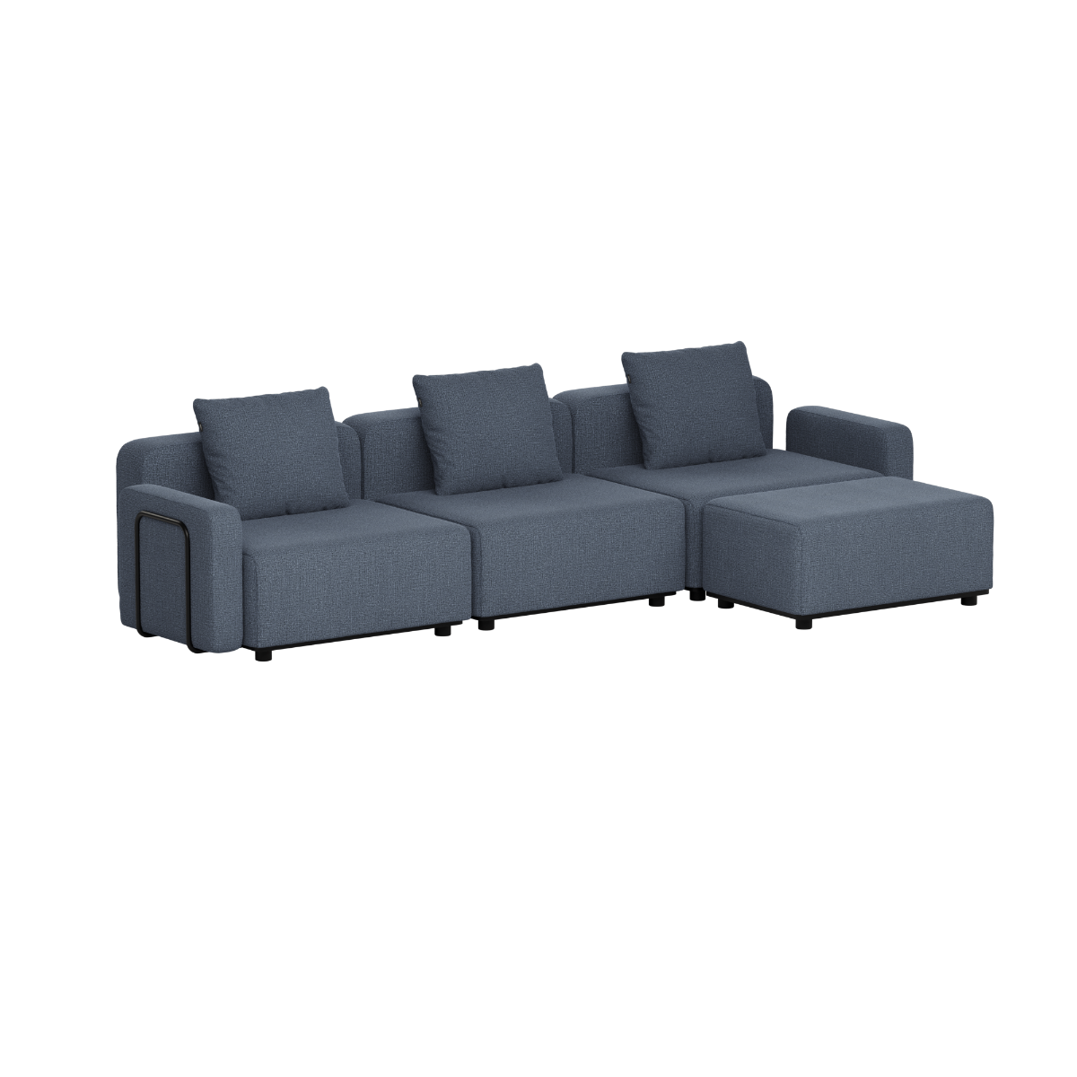 Mørkegrå modulbasert utesofa fra sackit med tre sitteplasser og dype puter i et rent skandinavisk design for terrasse og hage