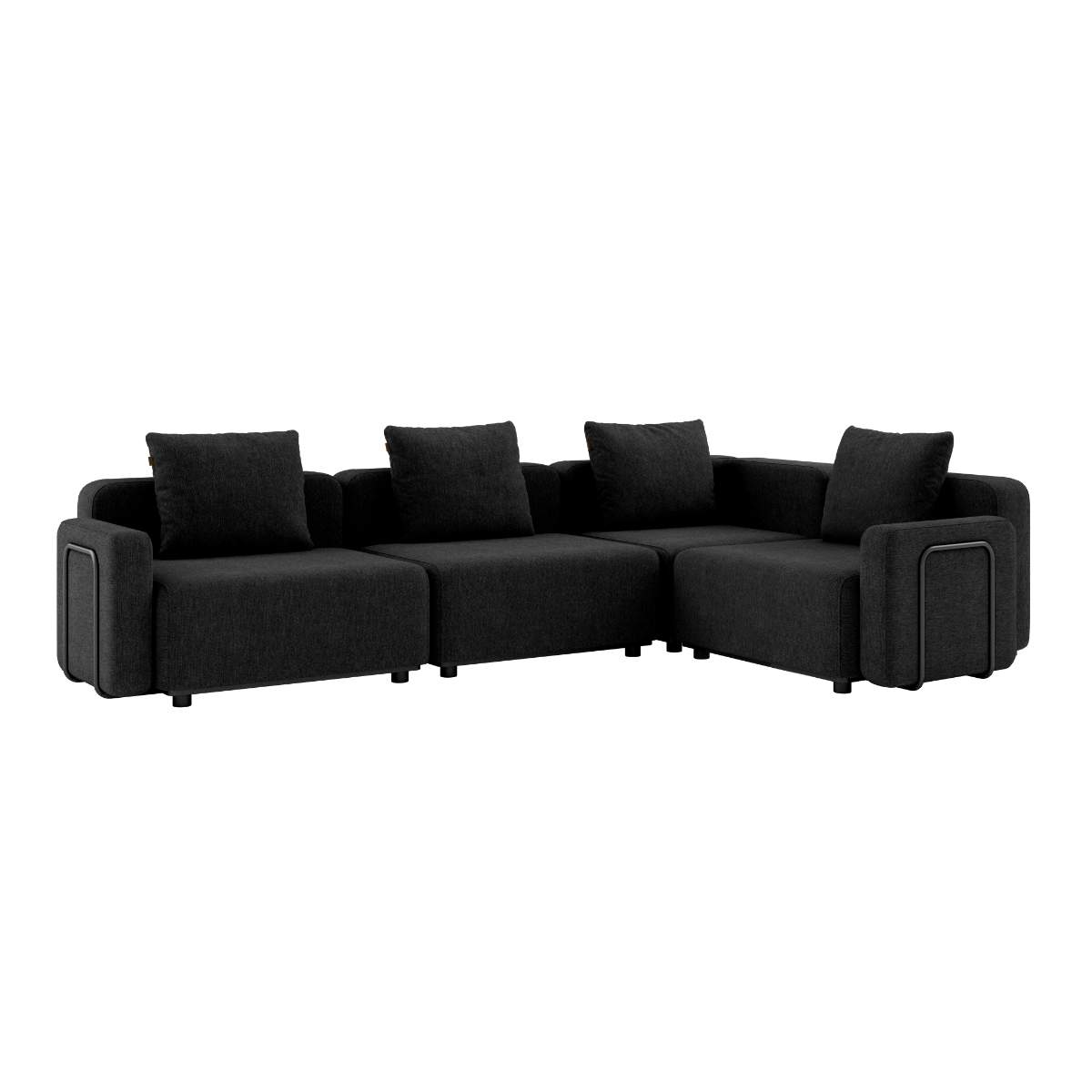 Cobana Lounge Sofa i svart med armlener, modulbasert hjørnesofa i pulverlakkert aluminium og tekstil.
