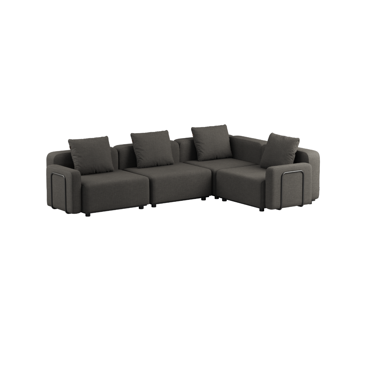 Cobana Lounge Sofa 4-seters hjørnesofa i Kirra Noir med armlener, modulbasert utendørs design.