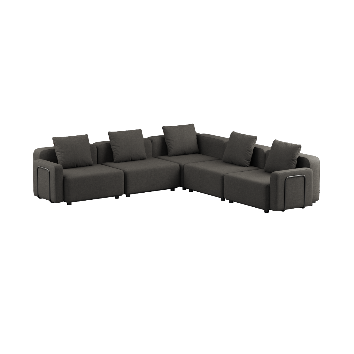Cobana Lounge Sofa 5-seter hjørnesofa i Kirra Noir med armlener, modulbasert utendørs design i skandinavisk stil.