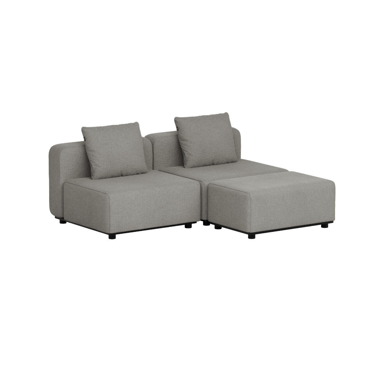 Grå modulbasert loungesofa for uteplassen med to brede sitteplasser og ryggputer i skandinavisk design fra sackit