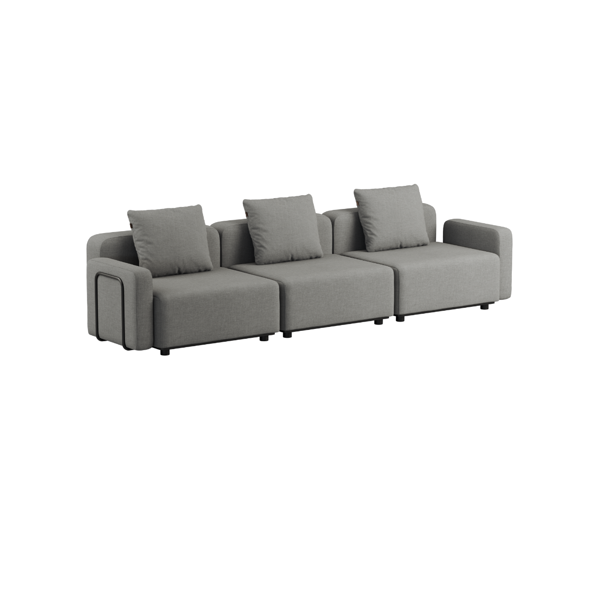 Cobana Lounge Sofa 3-seter i svart med armlener uten puff, modulbasert utesofa med aluminiumsramme.