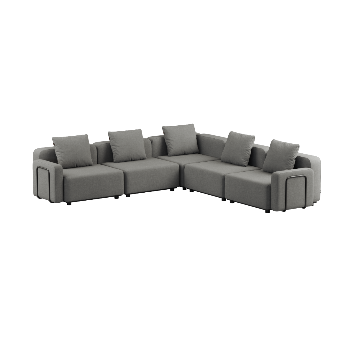 Cobana Lounge Sofa i Kirra Grey med armlener, modulbasert 5-seters utesofa med aluminiumsramme.