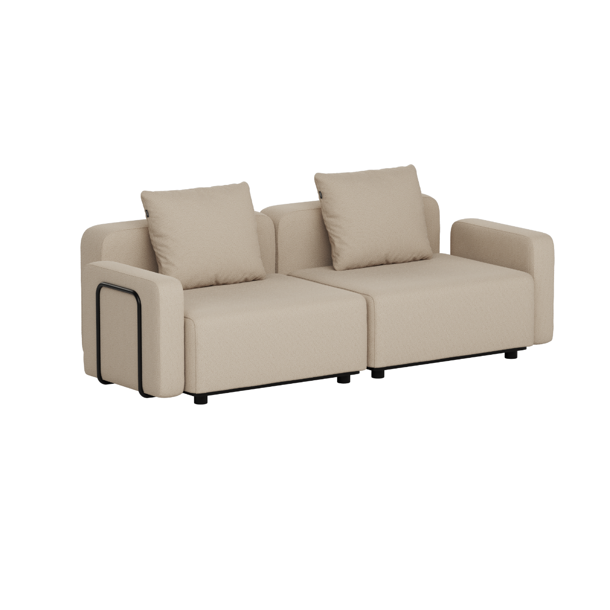 Beige modulbasert utendørs loungesofa for to personer med to ryggputer og brede armlener fra sackit