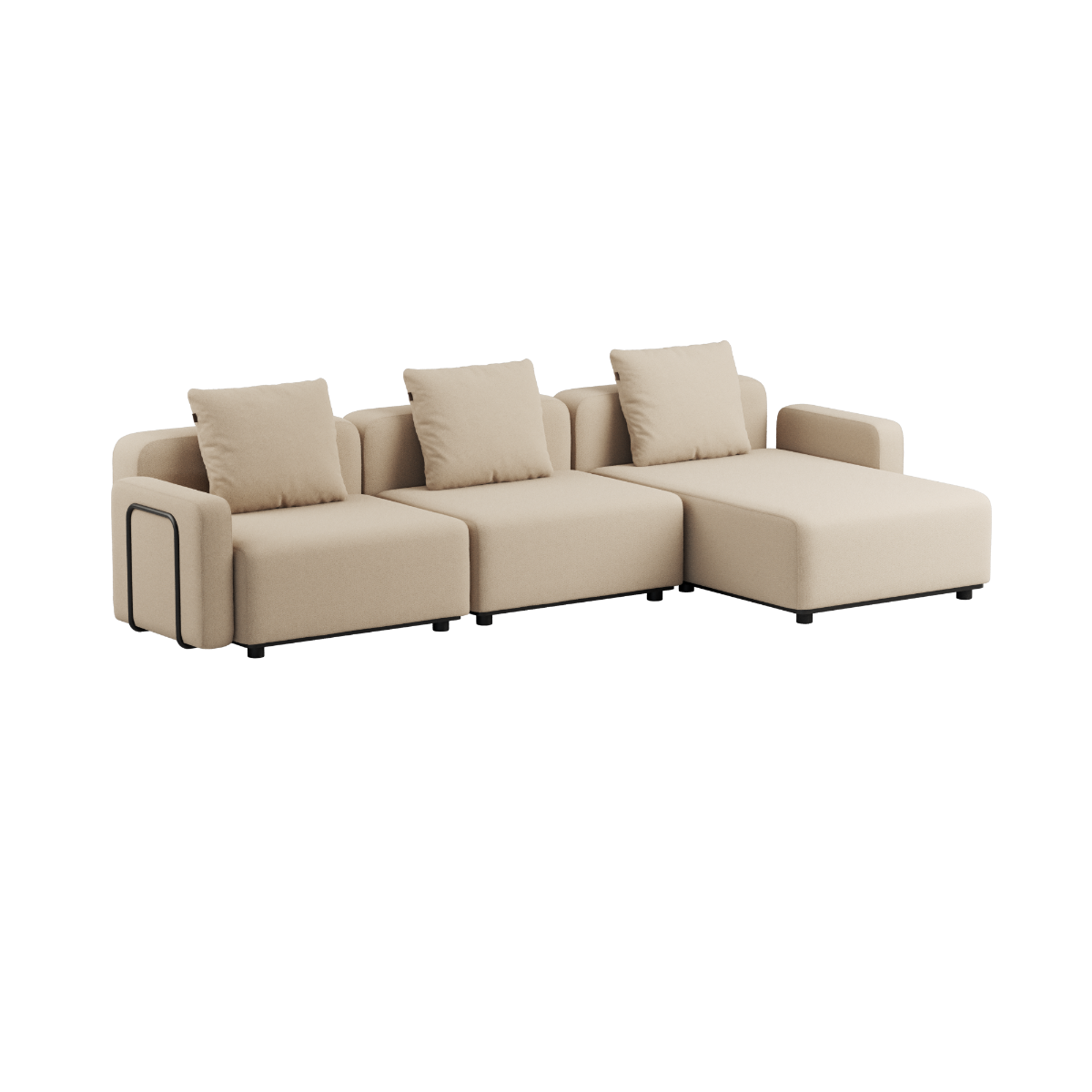 Cobana Lounge Sofa 3-seter med chaiselong i svart uten armlener, modulbasert utesofa med aluminiumsramme.