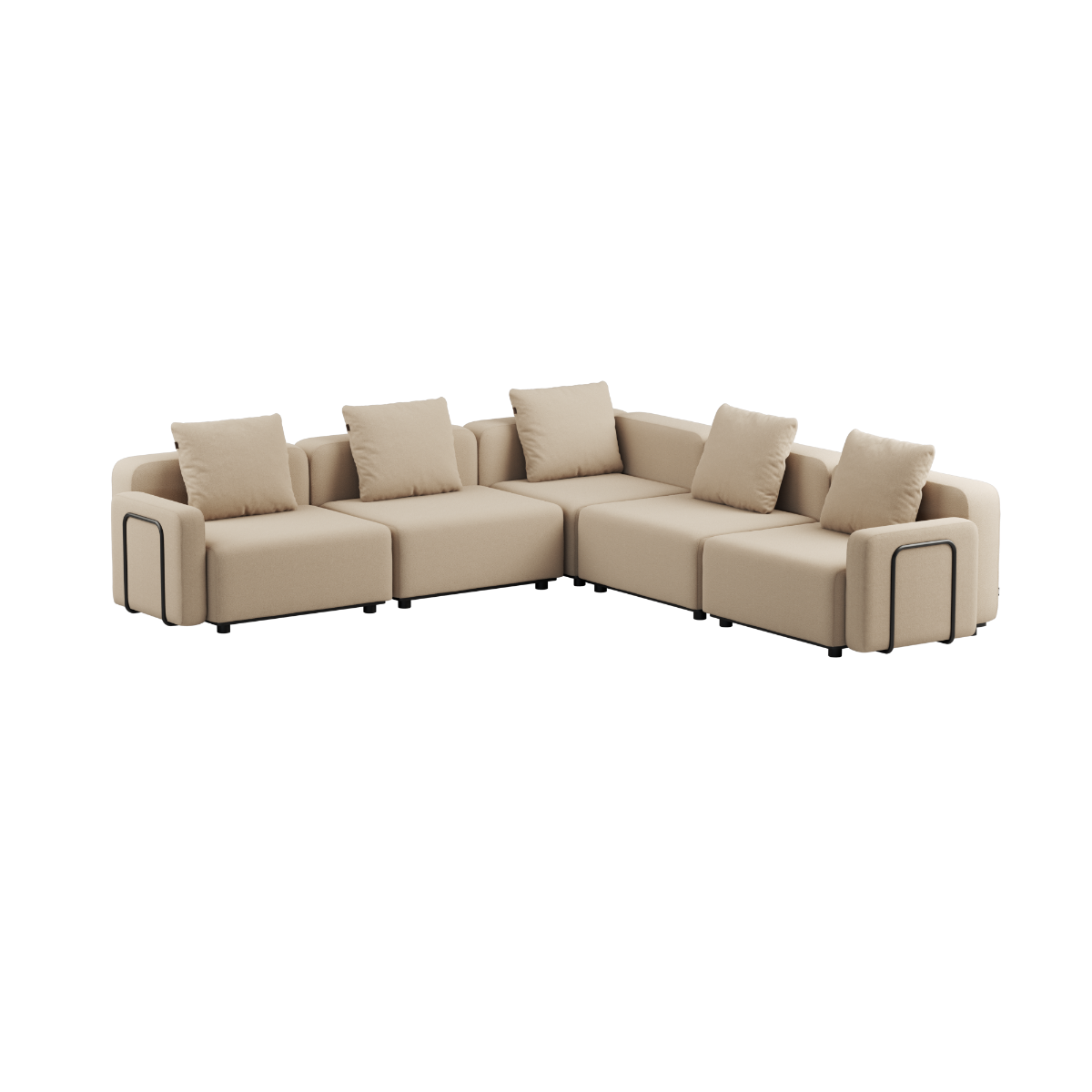 Bouclé beige Cobana Lounge Sofa 5-seter hjørnesofa med armlener i pulverlakkert aluminiumsramme.