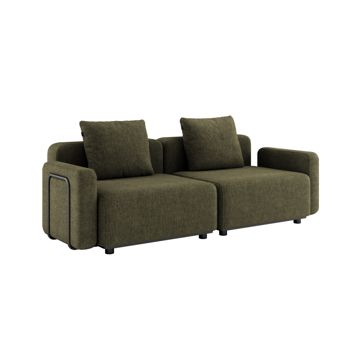 Cobana Lounge Sofa 2-seter i Kirra Olive med armlener, uten puff, utendørs aluminium og tekstil