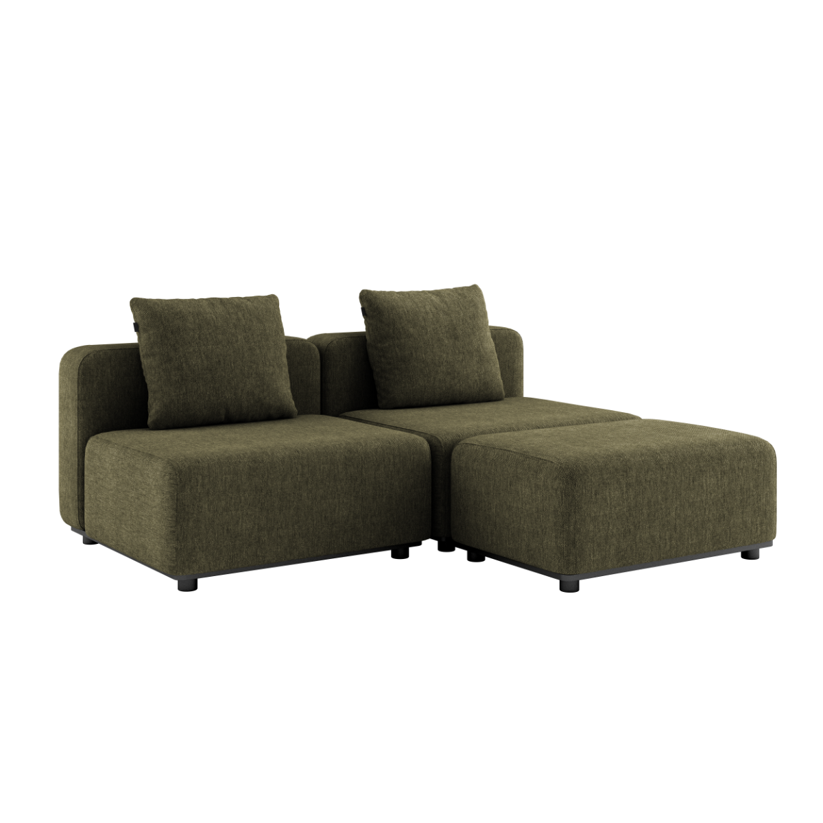 Utendørs Cobana Lounge Sofa i Kirra Olive med puff, uten armlener, modulær design i aluminium.