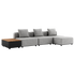 Grå modulbasert utesofa fra sackit med tre sitteplasser og integrert utebord med teakplate. Skandinavisk design for terrasse og hage