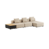 Boucle Beige Cobana Lounge Sofa 3-seter uten armlener med puff og Patio Storage Table i teak og aluminium.