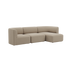 Beige modulsofa med tre sitteplasser og høyrevendt sjeselong fra sackit med myke avrundede former og skandinavisk design for innendørs bruk