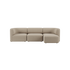 sackit Fjord sofa med tre seter og høyre sjeselong i beige tekstil med myke avrundede former og skandinavisk design