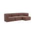Brun Fjord sofa fra sackit med tre sitteplasser og høyrevendt sjeselong myke avrundede former og rolig skandinavisk design for stuen