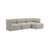 Lys beige sackit Fjord sofa med tre sitteplasser og høyrevendt sjeselong i mykt skandinavisk design for moderne hjem