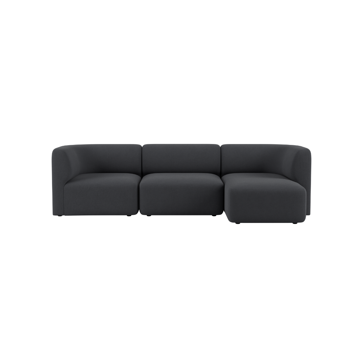 Mørk grå Fjord sofa fra sackit med myke avrundede former og tre romslige sitteplasser i skandinavisk design
