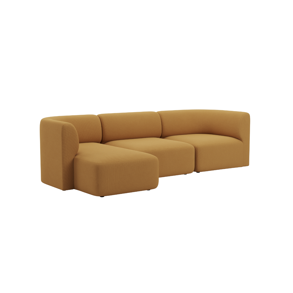 Brun Fjord sofa med tre sitteplasser og venstrevendt sjeselong i mykt avrundet skandinavisk design fra sackit i Norge