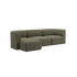 Fjord sofa med tre sitteplasser og venstrevendt sjeselong i mykt olivengrønt trekk fra sackit norway