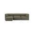 sackit Fjord sofa i olivengrønt stoff med tre sitteplasser og myke avrundede former for en rolig skandinavisk stil