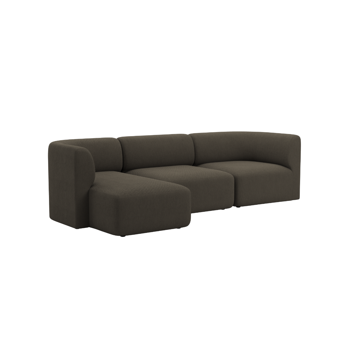 Mørk brun Fjord sofa fra sackit med tre sitteplasser og venstrevendt sjeselong i mykt skandinavisk design for moderne hjem